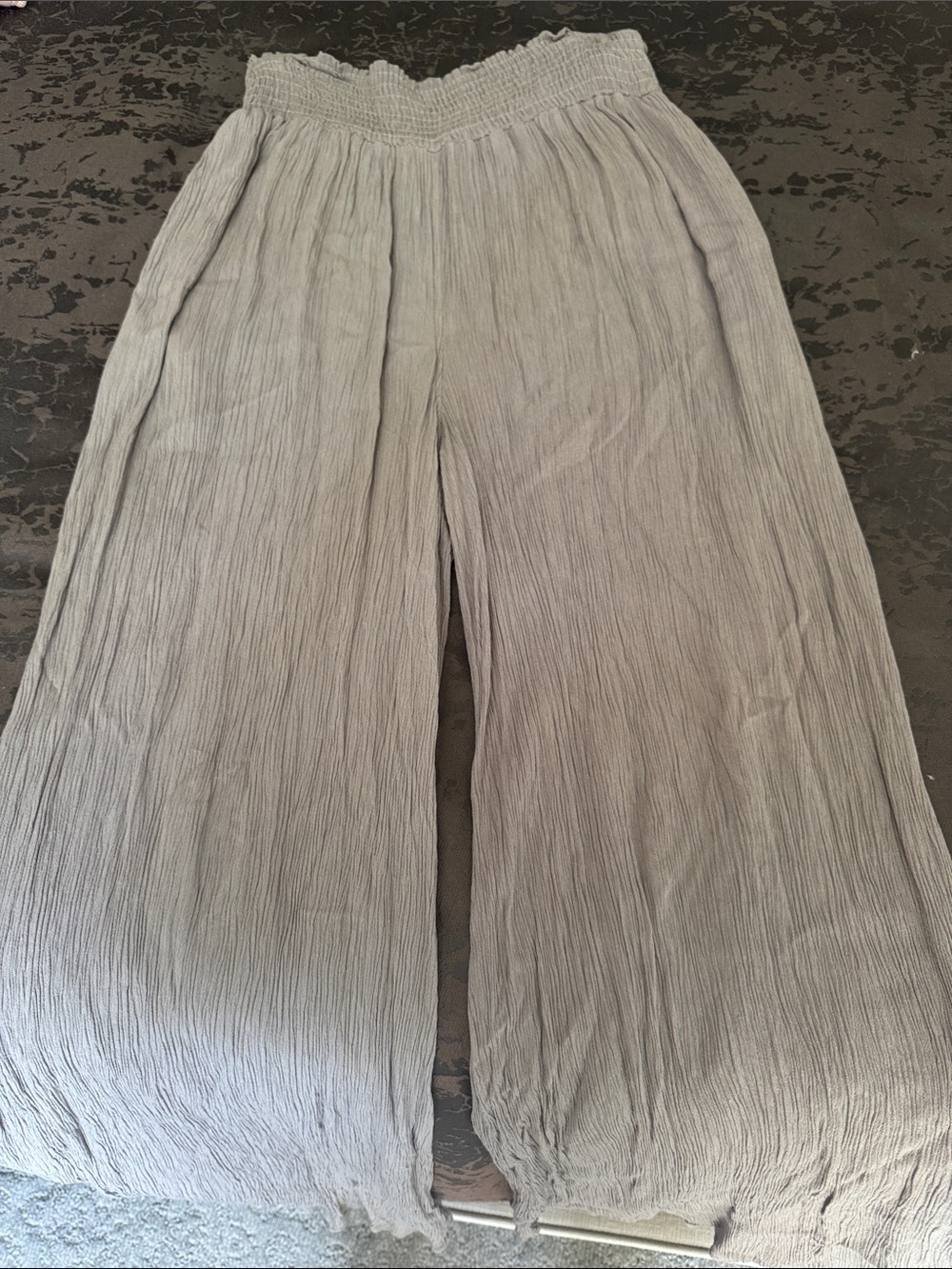 Final Touch Smocked Waist Palazzo Pants in Gray